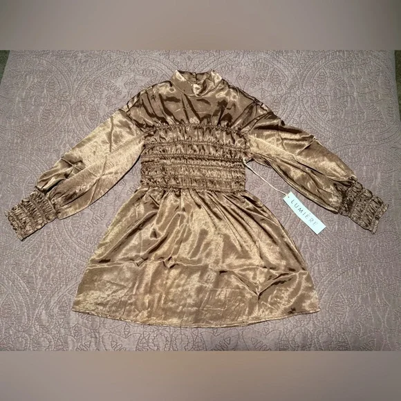 Elegant Metallic Long Sleeve Dress - Picture 4 of 15